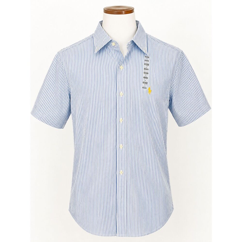 NWT Ralph Lauren Men’s Medium Blue White Seersucker Short Sleeve Button Down
